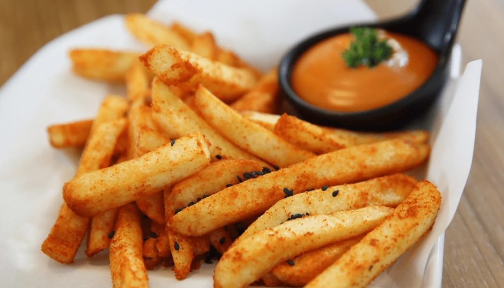 French fries with pumpkin sauce